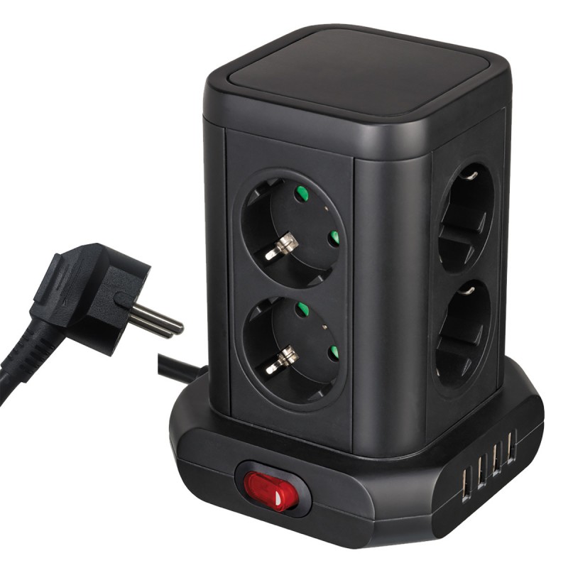ΠΟΛΥΠΡΙΖΟ ΠΥΡΓΟΣ PowerCube 8 ΘΕΣΕΩΝ ΜΕ 4 ΘΥΡΕΣ USB 5V 4.8A max & ΚΑΛΩΔΙΟ 1.4m - KONEKTO