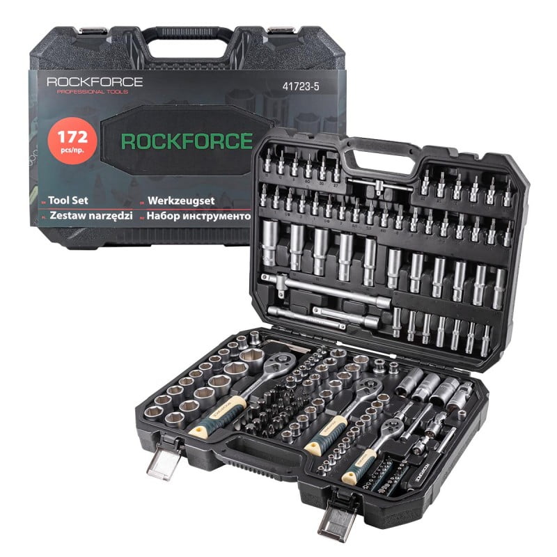 ΣΕΤ ΚΑΣΤΑΝΙΑ ΜΕ ΚΑΡΥΔΑΚΙΑ 172 ΤΕΜΑΧΙΩΝ ROCKFORCE 1/4'', 3/8'', 1/2''