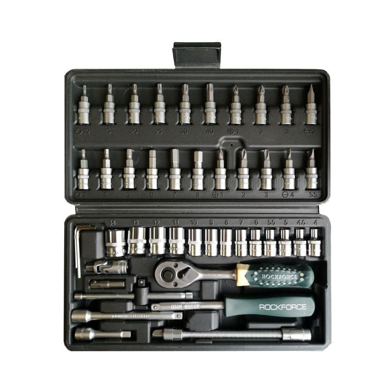 ΣΕΤ ΚΑΣΤΑΝΙΑ ΜΕ ΚΑΡΥΔΑΚΙΑ 1/4'' 46 ΤΕΜ. - ΕΞΑΓΩΝΑ ROCKFORCE