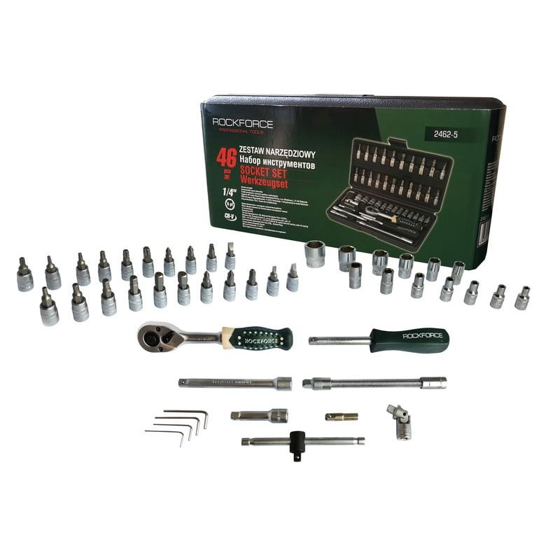 ΣΕΤ ΚΑΣΤΑΝΙΑ ΜΕ ΚΑΡΥΔΑΚΙΑ 1/4'' 46 ΤΕΜ. - ΕΞΑΓΩΝΑ ROCKFORCE
