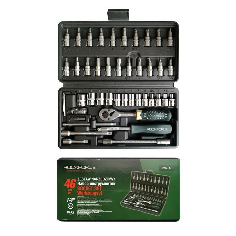 ΣΕΤ ΚΑΣΤΑΝΙΑ ΜΕ ΚΑΡΥΔΑΚΙΑ 1/4'' 46 ΤΕΜ. - ΕΞΑΓΩΝΑ ROCKFORCE