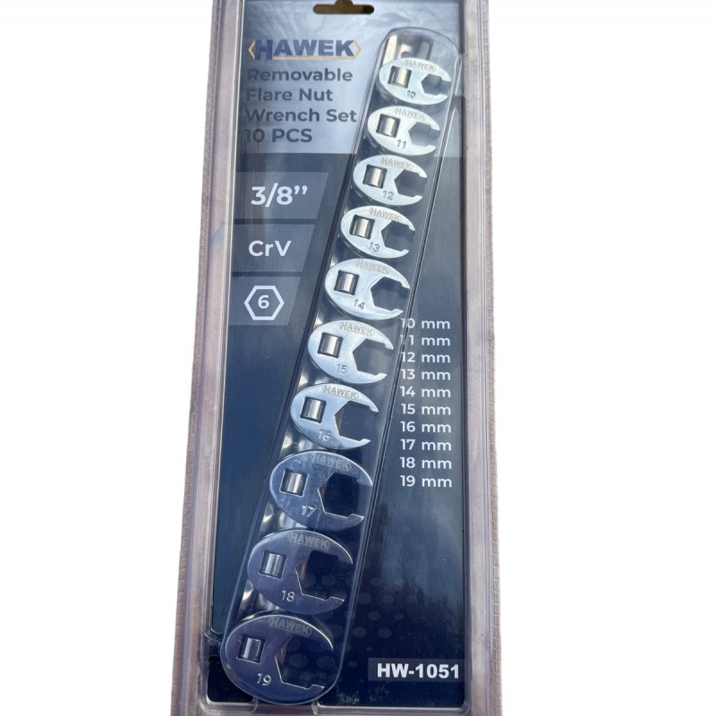 ΓΕΡΜΑΝΙΚΑ ΚΛΕΙΔΙΑ ΣΕΤ 3/8 ΤΥΠΟΥ Crowfoot 10 TEM. - HAWEK