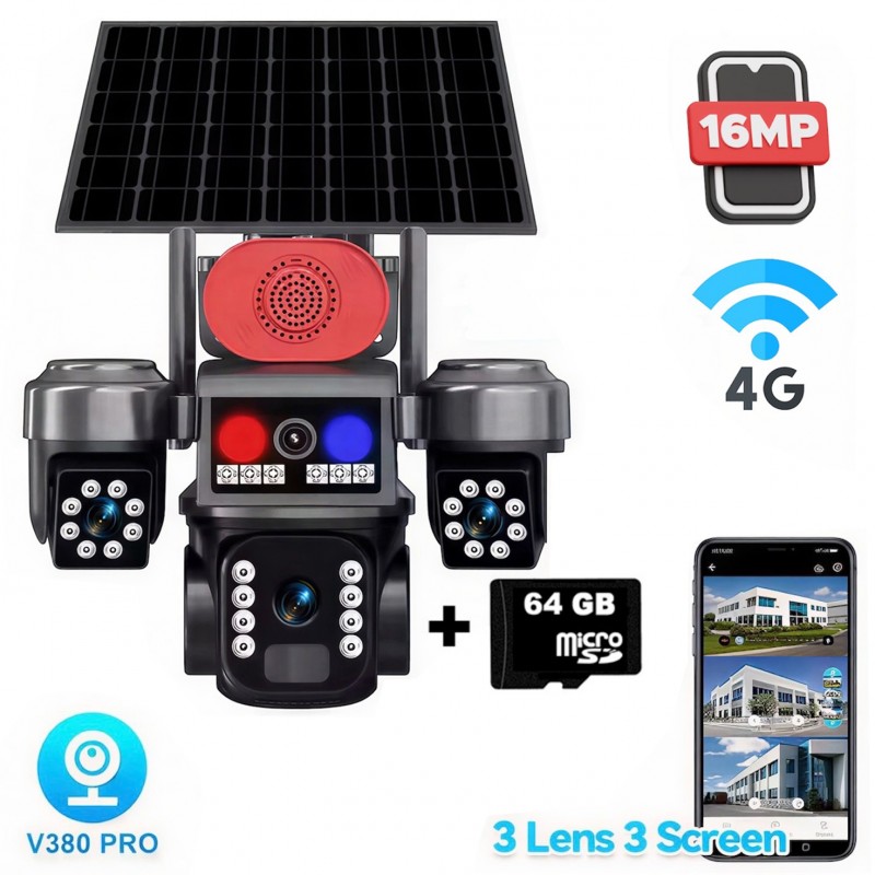 ΗΛΙΑΚΗ ΚΑΜΕΡΑ ΑΣΦΑΛΕΙΑΣ 16MP 4G ΜΕ ΚΑΡΤΑ SIM & 3 ΦΑΚΟΥΣ  - SUNVISION 28-73