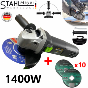 ΓΩΝΙΑΚΟΣ ΤΡΟΧΟΣ 125mm, 1400w - STAHLMAYER Black + 10 ΔΙΣΚΑΚΙΑ ΓΙΑ ΜΕΤΑΛΛΟ