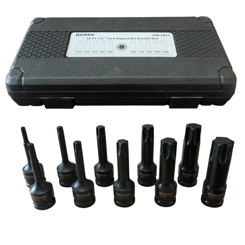 ΚΑΡΥΔΑΚΙΑ TORX ΚΑΙ ΚΑΡΕ ΥΠΟΔΟΧΗΣ 1/2” ΣΕΤ 10 ΤΜΧ – HAWEK